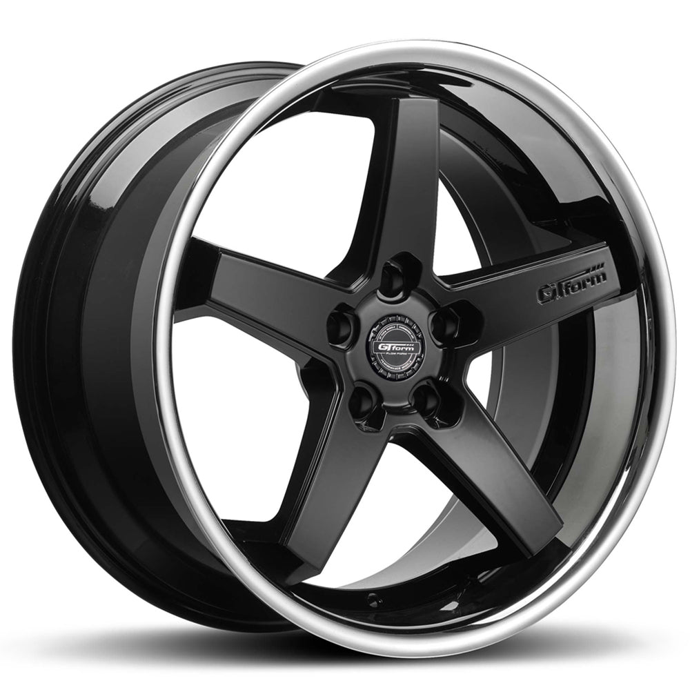 GT Form Legacy Gloss Black Chrome Lip wheel — 5-spoke deep dish with chrome edge