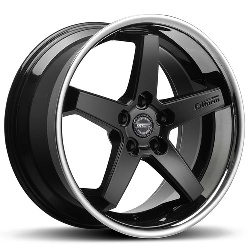 GT Form Legacy Gloss Black Chrome Lip wheel — 5-spoke deep dish with chrome edge