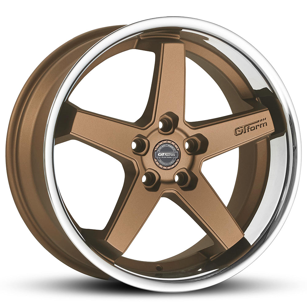 GT Form Legacy Matte Bronze Chrome Lip wheel — 5-spoke deep dish bronze face chrome edge