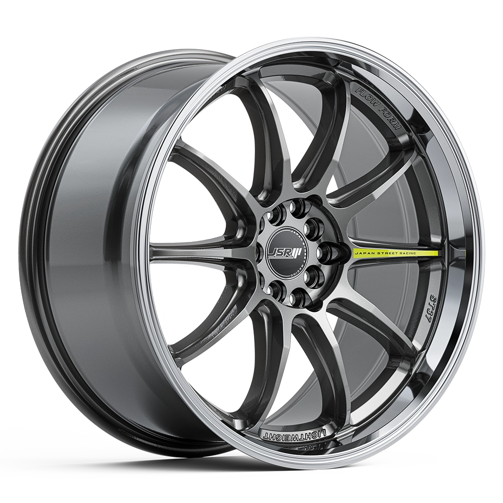 JSR ST37 Gunmetal Grey Machined Lip wheel — rally-inspired multi-spoke JDM