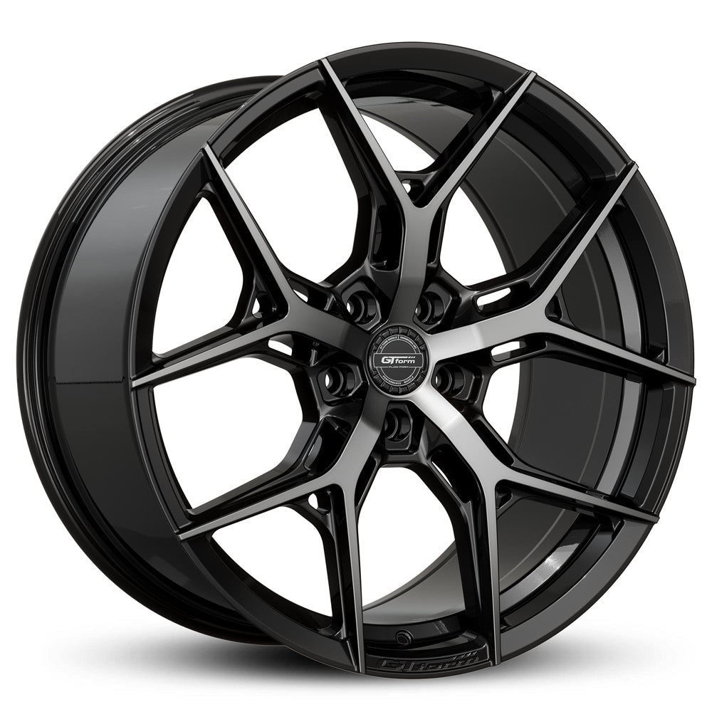 GT Form Torque Gloss Black Tinted wheel — split 5-spoke Y-pattern hybrid forged smoke finish